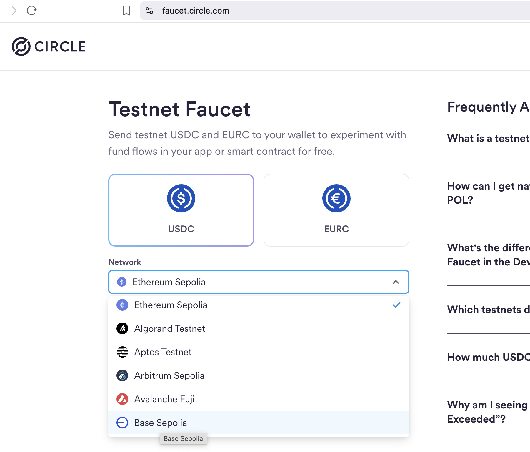 Ethereum/Base Sepolia USDC